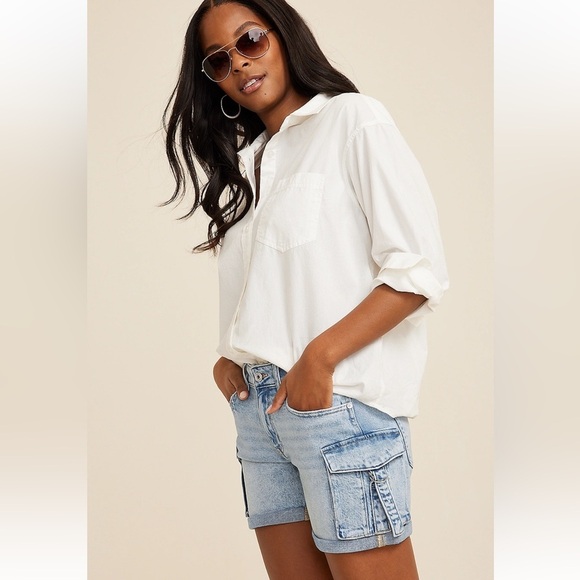 Edgely Cargo Blue Jean Shorts Casual Summer Denim 16 Mid Rise Relaxed Boyfriend - Picture 1 of 8